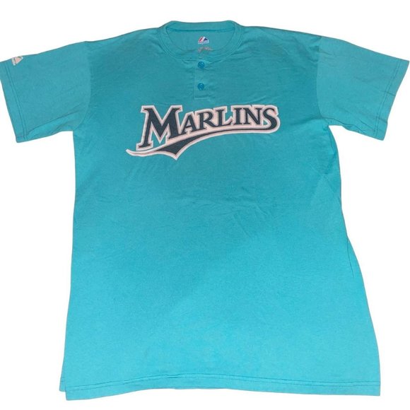 Vintage Other - Vintage Y2K Majestic Miami Marlins Baseball Quarter Button T-shirt Large